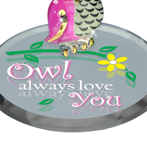 Glass Owl Collectible Figurine Always Love You with 22Kt Gold Accents