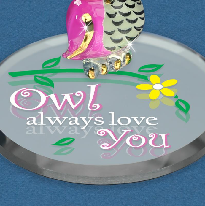 Glass Owl Collectible Figurine Always Love You with 22Kt Gold Accents