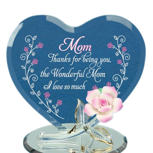 Glass Pink Rose Wonderful Mom Figurine Accented with 22Kt Gold