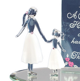 Handcrafted Mother & Child Glass Figurine with Crystals and Sentimental Quote