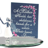 Handcrafted Mother & Child Glass Figurine with Crystals and Sentimental Quote