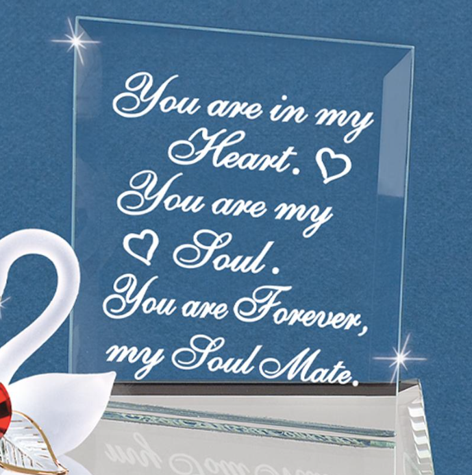 Glass Swans Figurine Soul Mate Accented with Red Crystal Heart