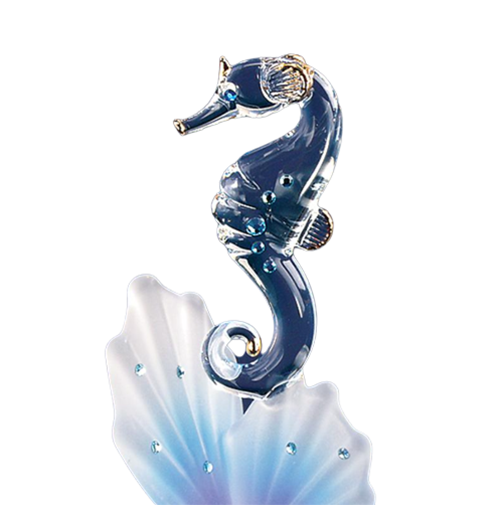 Glass Baron Sea Horse on Blue Coral Collectible Figurine