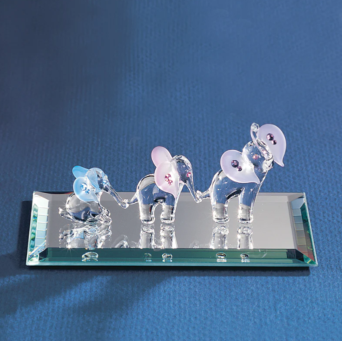 Glass Baron Elephants Figurine with Crystals Accents
