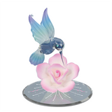 Glass Hummingbird Figurine with Pink Rose Handcrafted Nature Decor