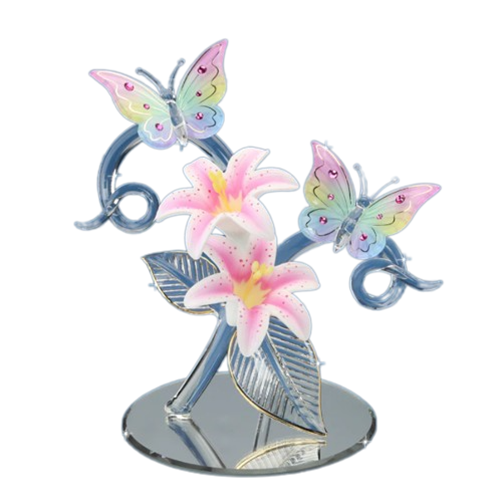 Crystal Butterfly, Glass Butterflies and Lily, Handmade Butterfly Figurine, Christmas Gift, Home Decoration, Gift for Her, Women, Mom