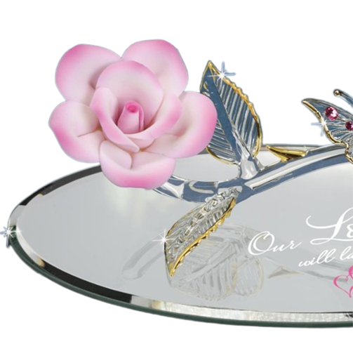 Glass Pink Rose and Butterfly Collectible Handcrafted Figurine