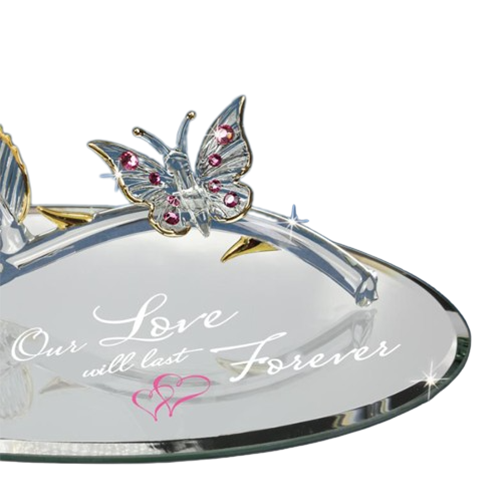 Glass Pink Rose and Butterfly Collectible Handcrafted Figurine