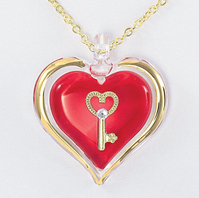 Glass Red Heart-Shaped Pendant with Key Necklace