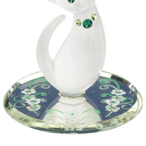 White Cat Glass Figurine with Crystals Accents