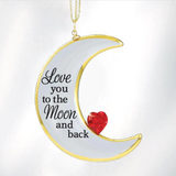 Love You to the Moon Ornament Handcrafted Glass Crescent Moon with Crystals & Gold
