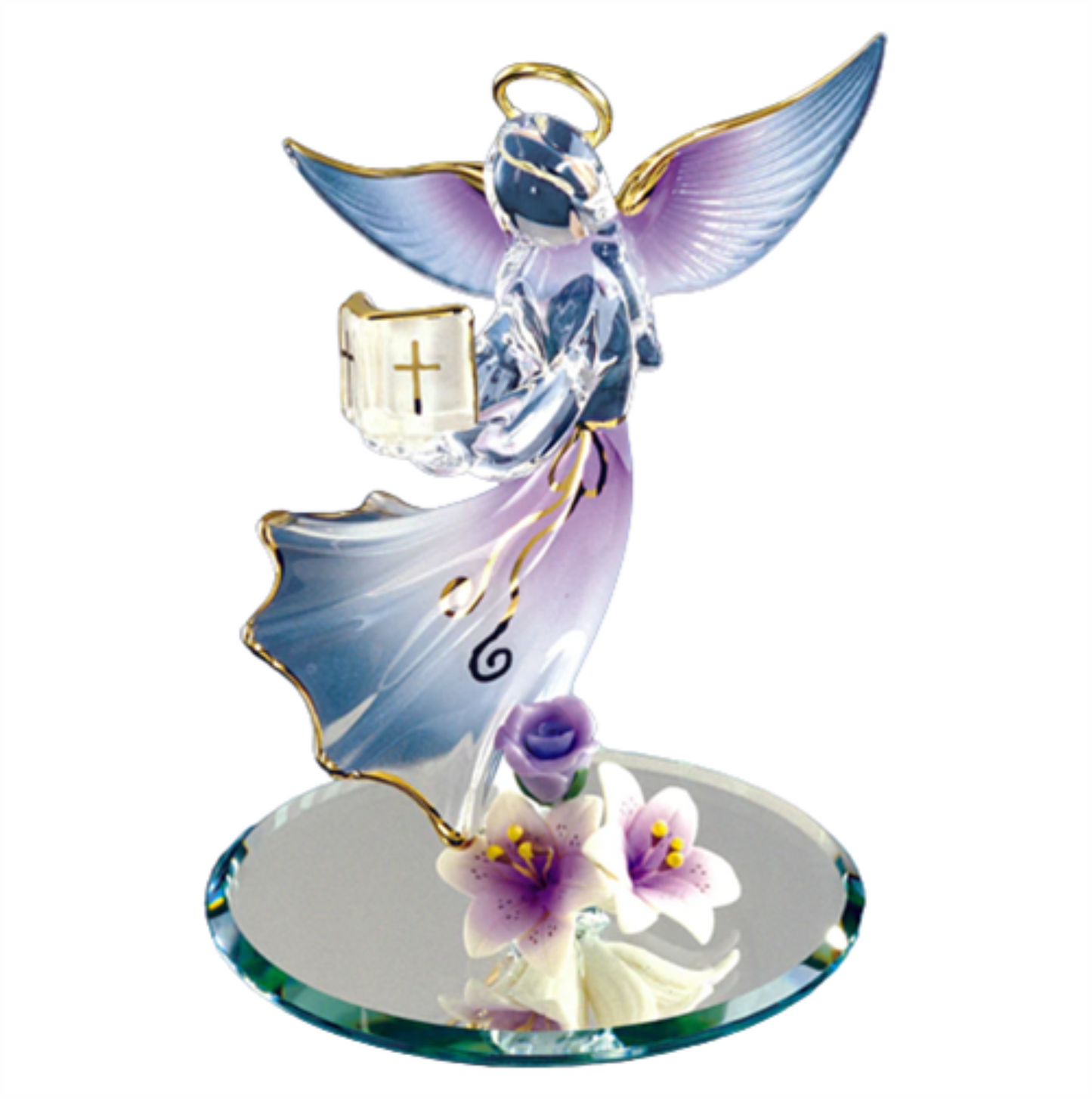 Handcrafted glass angel religious décor with Bible