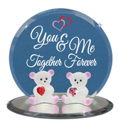 "You & Me" Glass Teddy Bear Figurine with Hearts