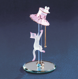 Glass Cat Figurine with Pink Lamp Handcrafted Gift for Cat Lovers