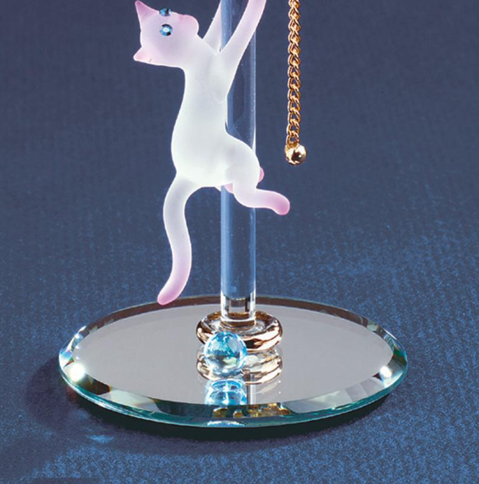 Cat with Lamp Glass Figurine Handcrafted with Crystals Accents