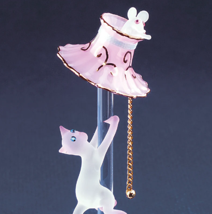 Cat with Lamp Glass Figurine Handcrafted with Crystals Accents