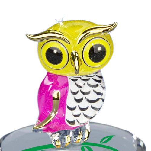 Glass Owl Owlet Statue Collectible Figurine with 22kt Gold Accents