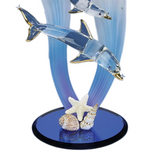 Dolphin and Baby Glass Figurine with Blue Sea Grass | Ocean Decor | Dolphin Gift | Sea Life Collectible