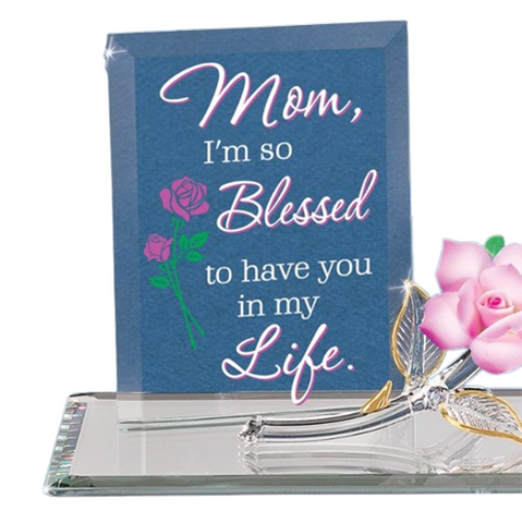 I'm Blessed Rose Figurine for Mom Handcrafted Glass Gift