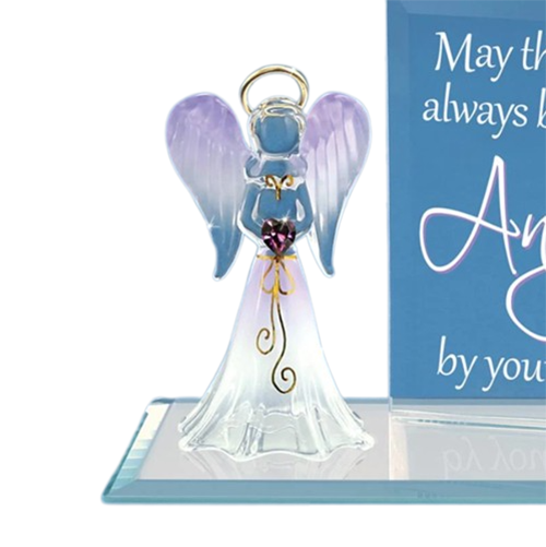Glass Angel Crystal Heart Figurine & 22Kt Gold Accents
