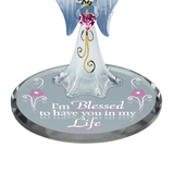 I'm Blessed Angel Figurine with Crystal Heart Handcrafted Glass Gift