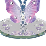 Lavender Butterfly Figurine with Crystals Handcrafted Glass Decoration