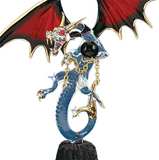 Black Magic Dragon Figurine with Red Wings and Castle Fantasy Glass Art Decor