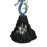 Black Magic Dragon Figurine with Red Wings and Castle Fantasy Glass Art Decor