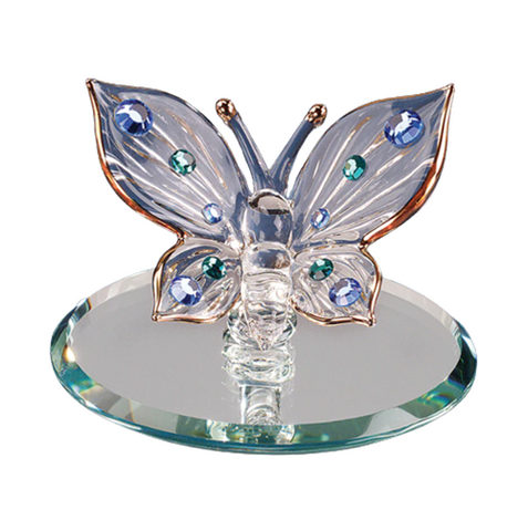 Handcrafted Glass Butterfly Figurine Blue Crystals Home Decor Gift