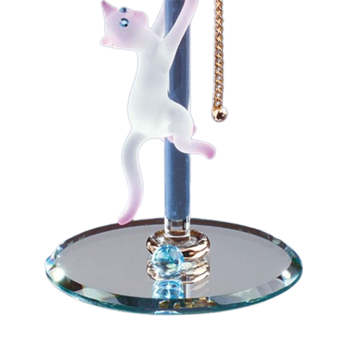 Cat with Lamp Glass Figurine Handcrafted with Crystals Accents