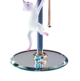 Glass Cat Figurine with Pink Lamp Handcrafted Gift for Cat Lovers