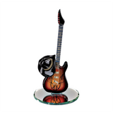 Country Glass Guitar Figurine with Black Hat Music Gift with Crystals & Gold