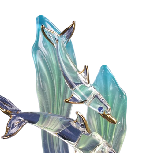 Glass Dolphin with Baby in Sea Grass Collectible Figurine