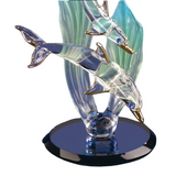 Dolphin and Baby Glass Figurine with Sea Grass | Ocean Decor | Sea Life Gift