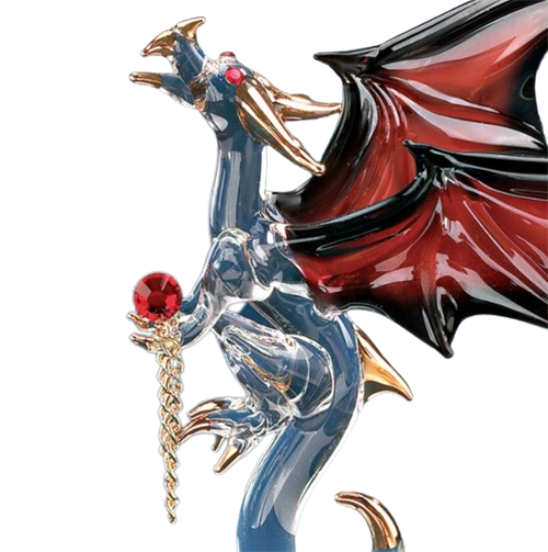 Glass Dragon with Fire Accented with Genuine Crystals