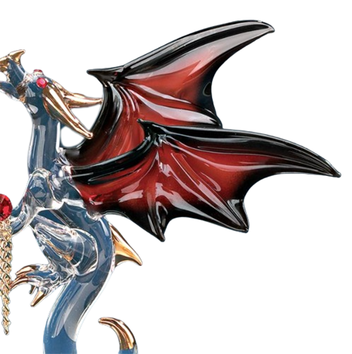 Glass Dragon with Fire Accented with Genuine Crystals