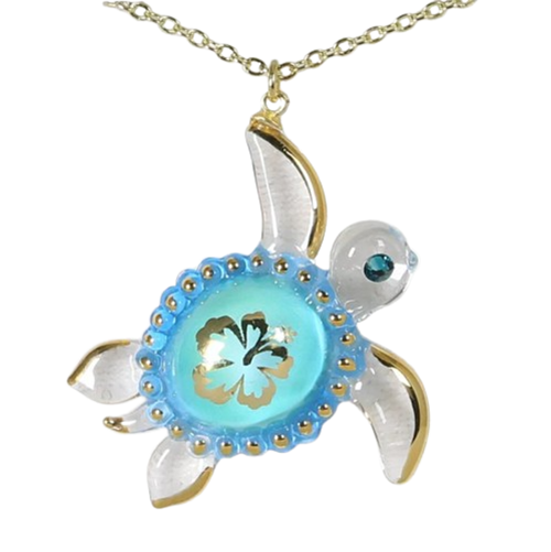 Glass Sea Turtle Necklace with Crystal Accents