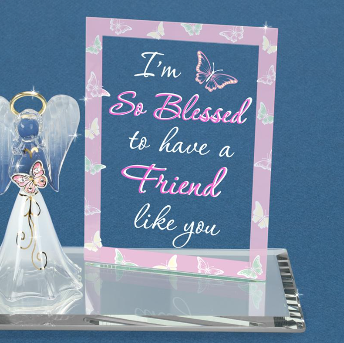 Glass Angel So Blessed Collectible Figurine with Crystals and 22kt Gold Accents