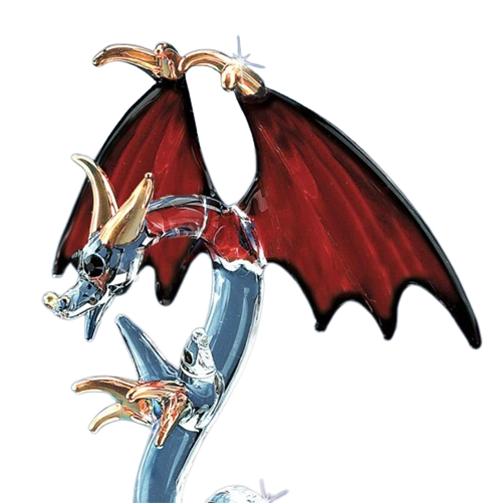 Glass Dragon with Red Wings Collectible Figurine