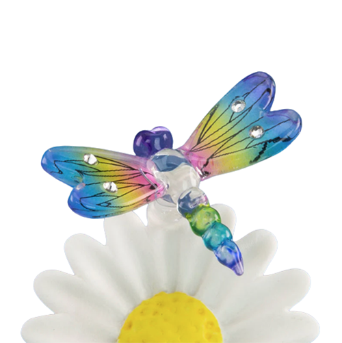 Sundancer Dragonfly on Daisy Glass Figurine