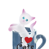 Glass Cat Figurine Kitty in Cup, Home Decorations, Gift for Cat Lovers