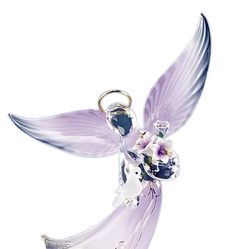 Angel Glass Figurine with Flowers, Lavender Angel Figurine, Glass Angel Dove, Handcrafted Gift, Handmade Angel Statue, Home Decor