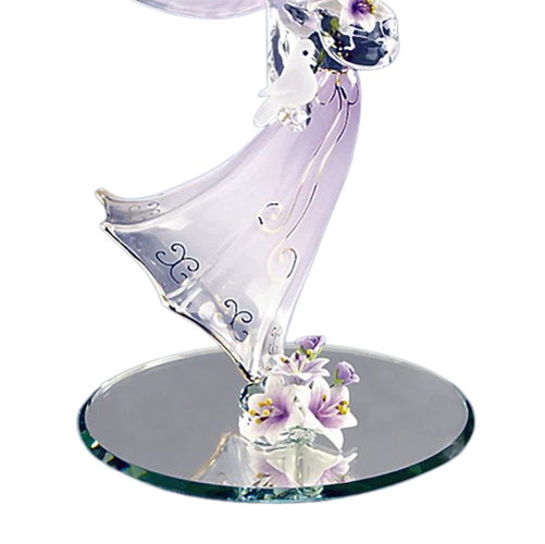 Lavender Angel Figurine, Glass Angel and Dove, Handcrafted Christmas Gift, Handmade Angel Statue, Home Decoration