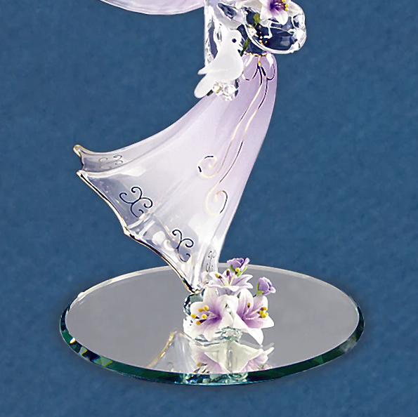 Lavender Angel Figurine, Glass Angel and Dove, Handcrafted Christmas Gift, Handmade Angel Statue, Home Decoration
