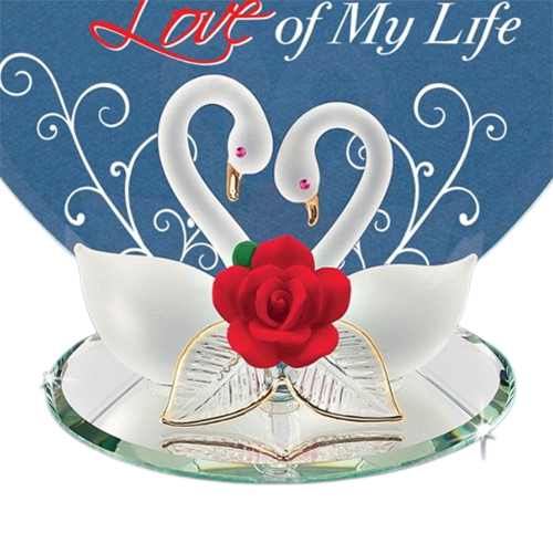 Glass Baron Swans Red Rose Figurine with Crystals Accents