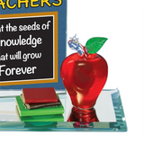 Teacher Glass Figurine Apple with Books & Inspirational Quote