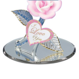 I Love You Hummingbird with Pink Rose Handcrafted Glass Gift