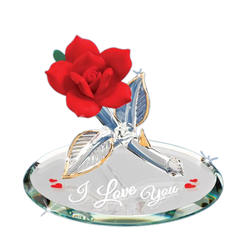 Glass Baron Red Rose Handcrafted Figurine "I Love You"