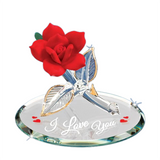 “I Love You” Red Rose Figurine | Handcrafted Glass Rose with Gold Accents