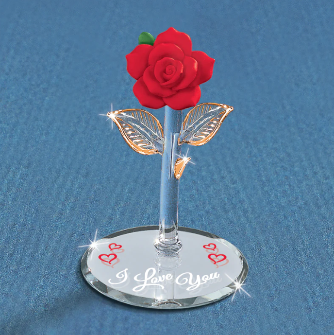 Glass Baron Red Rose Figurine I Love You